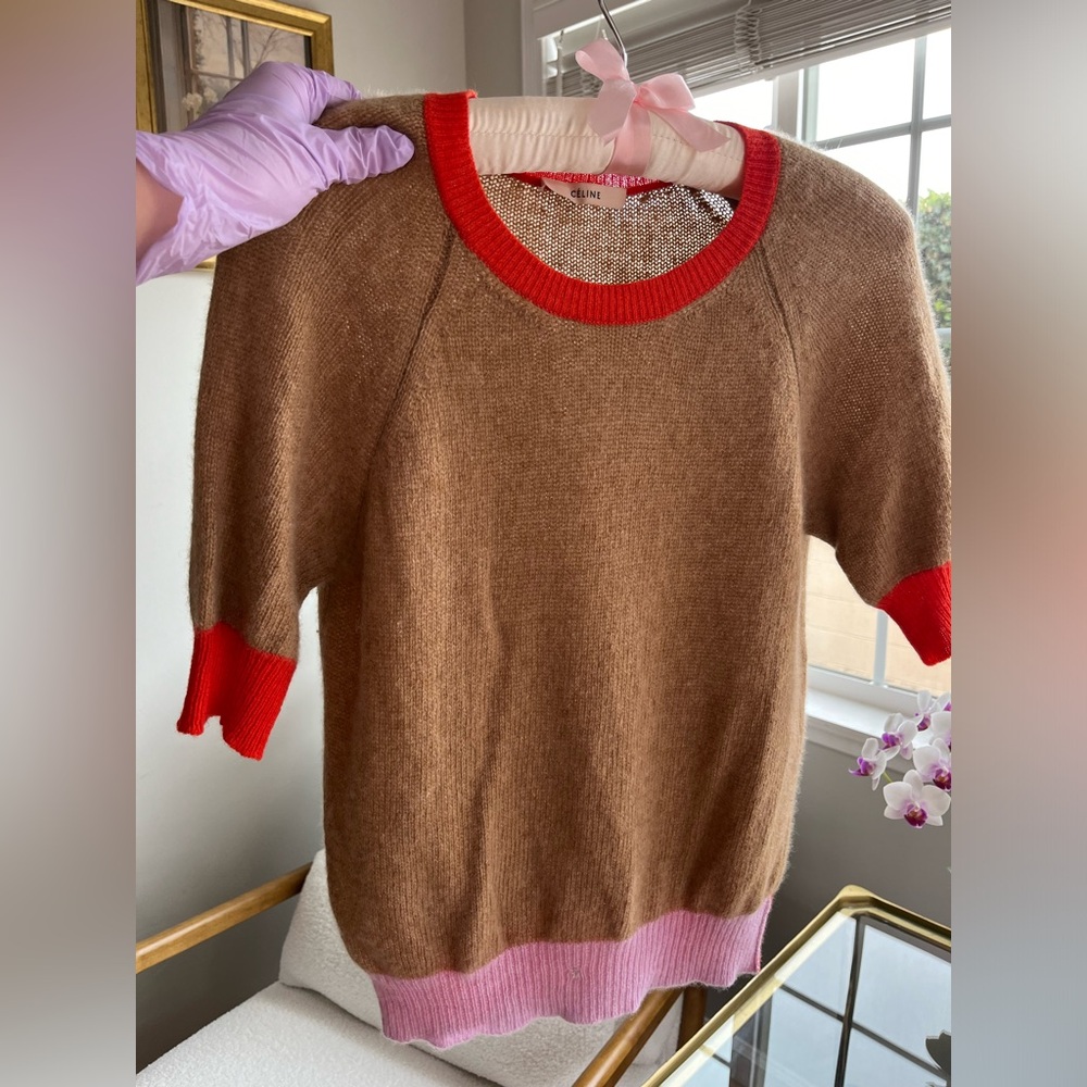 CÉLINE Phoebe Philo Cashmere Sweater Blouse Color-Block Brown Lavender Orange